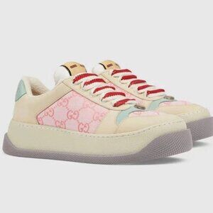 GUCCI Women’s Pink GG Supreme Screener Sneaker Shoe 39, US 9